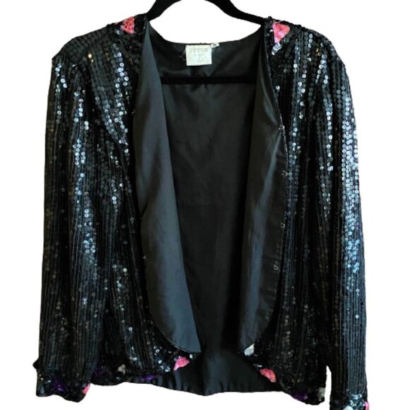 Vintage 80s sequins beaded sparkly jacket kimono cardigan, silk - Picture 12 of 16